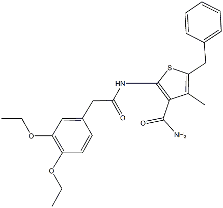 5-benzyl-2-{[(3,4-diethoxyphenyl)acetyl]amino}-4-methylthiophene-3-carboxamide,,结构式