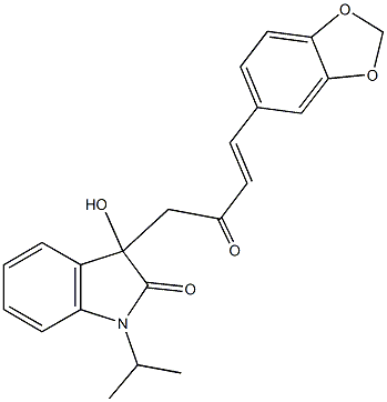 3-[4-(1,3-benzodioxol-5-yl)-2-oxo-3-butenyl]-3-hydroxy-1-isopropyl-1,3-dihydro-2H-indol-2-one 化学構造式