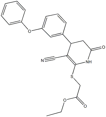 ethyl {[3-cyano-6-oxo-4-(3-phenoxyphenyl)-1,4,5,6-tetrahydro-2-pyridinyl]sulfanyl}acetate Struktur