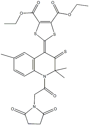 diethyl 2-(1-[(2,5-dioxo-1-pyrrolidinyl)acetyl]-2,2,6-trimethyl-3-thioxo-2,3-dihydro-4(1H)-quinolinylidene)-1,3-dithiole-4,5-dicarboxylate 结构式