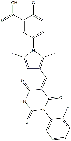 2-chloro-5-{3-[(1-(2-fluorophenyl)-4,6-dioxo-2-thioxotetrahydro-5(2H)-pyrimidinylidene)methyl]-2,5-dimethyl-1H-pyrrol-1-yl}benzoic acid|