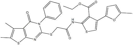 ethyl 2-({[(5,6-dimethyl-4-oxo-3-phenyl-3,4-dihydrothieno[2,3-d]pyrimidin-2-yl)sulfanyl]acetyl}amino)-4-(5-methyl-2-furyl)-3-thiophenecarboxylate Structure