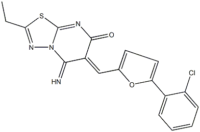 6-{[5-(2-chlorophenyl)-2-furyl]methylene}-2-ethyl-5-imino-5,6-dihydro-7H-[1,3,4]thiadiazolo[3,2-a]pyrimidin-7-one Structure