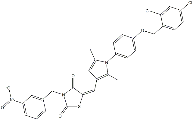 5-[(1-{4-[(2,4-dichlorobenzyl)oxy]phenyl}-2,5-dimethyl-1H-pyrrol-3-yl)methylene]-3-{3-nitrobenzyl}-1,3-thiazolidine-2,4-dione 化学構造式