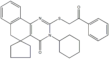 3-cyclohexyl-2-[(2-oxo-2-phenylethyl)sulfanyl]-5,6-dihydrospiro(benzo[h]quinazoline-5,1'-cyclopentane)-4(3H)-one Structure