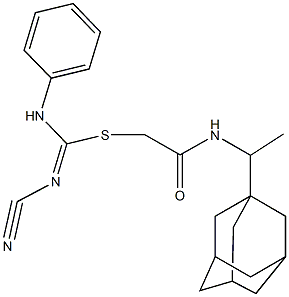 2-{[1-(1-adamantyl)ethyl]amino}-2-oxoethyl N'-cyano-N-phenylimidothiocarbamate 化学構造式