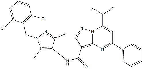 N-[1-(2,6-dichlorobenzyl)-3,5-dimethyl-1H-pyrazol-4-yl]-7-(difluoromethyl)-5-phenylpyrazolo[1,5-a]pyrimidine-3-carboxamide,,结构式