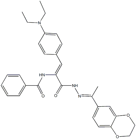 N-[2-[4-(diethylamino)phenyl]-1-({2-[1-(2,3-dihydro-1,4-benzodioxin-6-yl)ethylidene]hydrazino}carbonyl)vinyl]benzamide 化学構造式