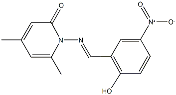 1-({2-hydroxy-5-nitrobenzylidene}amino)-4,6-dimethylpyridin-2(1H)-one 结构式