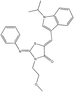 5-[(1-isopropyl-1H-indol-3-yl)methylene]-3-(2-methoxyethyl)-2-(phenylimino)-1,3-thiazolidin-4-one Structure