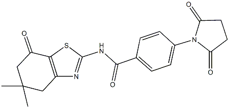 N-(5,5-dimethyl-7-oxo-4,5,6,7-tetrahydro-1,3-benzothiazol-2-yl)-4-(2,5-dioxo-1-pyrrolidinyl)benzamide 化学構造式