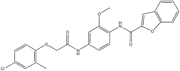 N-(4-{[(4-chloro-2-methylphenoxy)acetyl]amino}-2-methoxyphenyl)-1-benzofuran-2-carboxamide Struktur