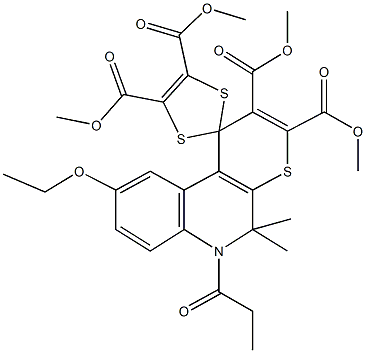 tetramethyl 9-ethoxy-5,5-dimethyl-6-propionyl-5,6-dihydrospiro(1H-thiopyrano[2,3-c]quinoline-1,2'-[1,3]-dithiole)-2,3,4',5'-tetracarboxylate Structure