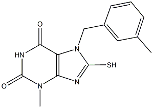 3-methyl-7-(3-methylbenzyl)-8-sulfanyl-3,7-dihydro-1H-purine-2,6-dione Struktur