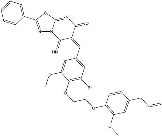 6-{4-[2-(4-allyl-2-methoxyphenoxy)ethoxy]-3-bromo-5-methoxybenzylidene}-5-imino-2-phenyl-5,6-dihydro-7H-[1,3,4]thiadiazolo[3,2-a]pyrimidin-7-one 化学構造式