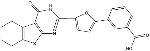 3-[5-(4-oxo-3,4,5,6,7,8-hexahydro[1]benzothieno[2,3-d]pyrimidin-2-yl)-2-furyl]benzoic acid Struktur