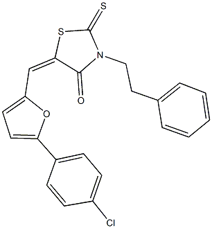 5-{[5-(4-chlorophenyl)-2-furyl]methylene}-3-(2-phenylethyl)-2-thioxo-1,3-thiazolidin-4-one 结构式