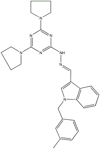 1-(3-methylbenzyl)-1H-indole-3-carbaldehyde (4,6-dipyrrolidin-1-yl-1,3,5-triazin-2-yl)hydrazone 结构式