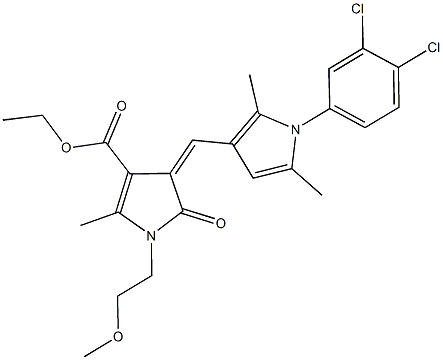 ethyl 4-{[1-(3,4-dichlorophenyl)-2,5-dimethyl-1H-pyrrol-3-yl]methylene}-1-(2-methoxyethyl)-2-methyl-5-oxo-4,5-dihydro-1H-pyrrole-3-carboxylate 结构式