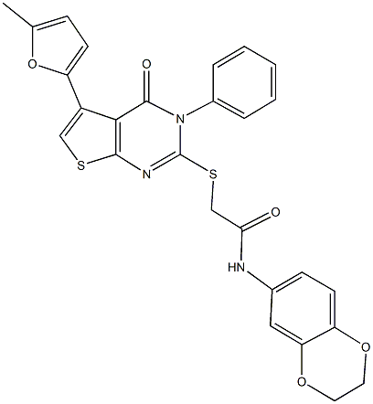 N-(2,3-dihydro-1,4-benzodioxin-6-yl)-2-{[5-(5-methyl-2-furyl)-4-oxo-3-phenyl-3,4-dihydrothieno[2,3-d]pyrimidin-2-yl]sulfanyl}acetamide Structure