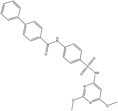 N-(4-{[(2,6-dimethoxy-4-pyrimidinyl)amino]sulfonyl}phenyl)[1,1'-biphenyl]-4-carboxamide 化学構造式