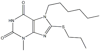 7-hexyl-3-methyl-8-(propylsulfanyl)-3,7-dihydro-1H-purine-2,6-dione,,结构式
