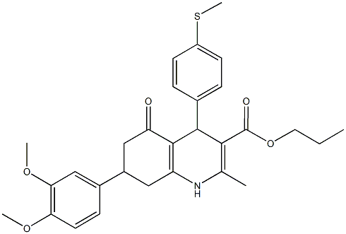 propyl 7-(3,4-dimethoxyphenyl)-2-methyl-4-[4-(methylsulfanyl)phenyl]-5-oxo-1,4,5,6,7,8-hexahydro-3-quinolinecarboxylate Struktur