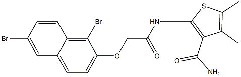 2-({[(1,6-dibromo-2-naphthyl)oxy]acetyl}amino)-4,5-dimethylthiophene-3-carboxamide 结构式