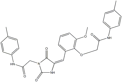 2-[2-({2,5-dioxo-1-[2-oxo-2-(4-toluidino)ethyl]imidazolidin-4-ylidene}methyl)-6-methoxyphenoxy]-N-(4-methylphenyl)acetamide Struktur