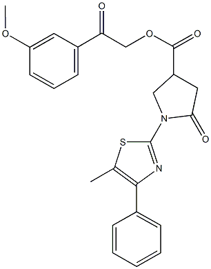 2-(3-methoxyphenyl)-2-oxoethyl 1-(5-methyl-4-phenyl-1,3-thiazol-2-yl)-5-oxo-3-pyrrolidinecarboxylate 化学構造式
