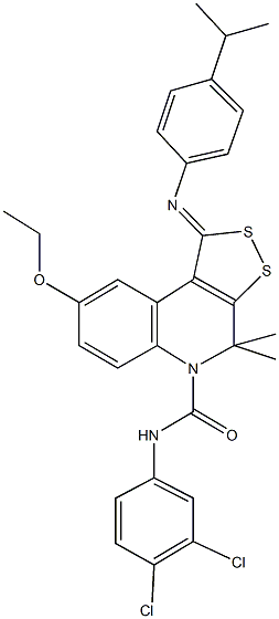 N-(3,4-dichlorophenyl)-8-ethoxy-1-[(4-isopropylphenyl)imino]-4,4-dimethyl-1,4-dihydro-5H-[1,2]dithiolo[3,4-c]quinoline-5-carboxamide Struktur