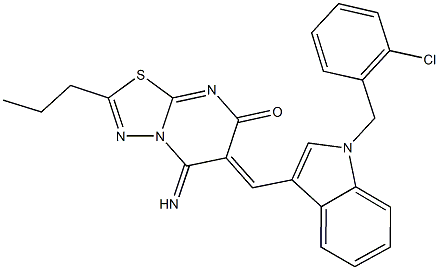 6-{[1-(2-chlorobenzyl)-1H-indol-3-yl]methylene}-5-imino-2-propyl-5,6-dihydro-7H-[1,3,4]thiadiazolo[3,2-a]pyrimidin-7-one,,结构式