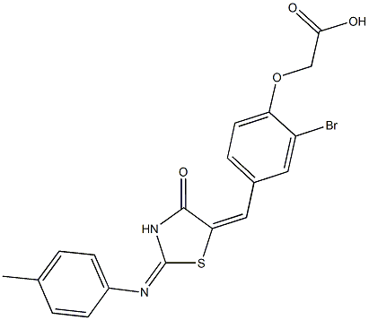 [2-bromo-4-({2-[(4-methylphenyl)imino]-4-oxo-1,3-thiazolidin-5-ylidene}methyl)phenoxy]acetic acid,,结构式