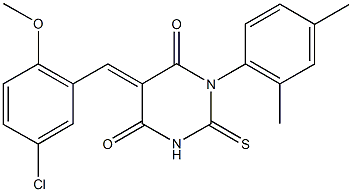 5-(5-chloro-2-methoxybenzylidene)-1-(2,4-dimethylphenyl)-2-thioxodihydro-4,6(1H,5H)-pyrimidinedione Structure