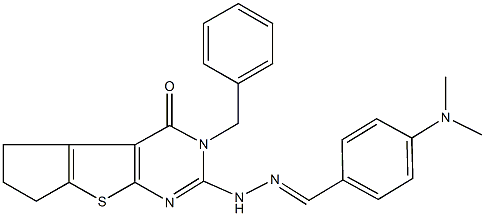 4-(dimethylamino)benzaldehyde (3-benzyl-4-oxo-3,5,6,7-tetrahydro-4H-cyclopenta[4,5]thieno[2,3-d]pyrimidin-2-yl)hydrazone Struktur