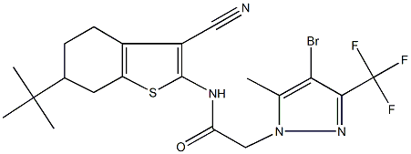 2-[4-bromo-5-methyl-3-(trifluoromethyl)-1H-pyrazol-1-yl]-N-(6-tert-butyl-3-cyano-4,5,6,7-tetrahydro-1-benzothien-2-yl)acetamide,,结构式