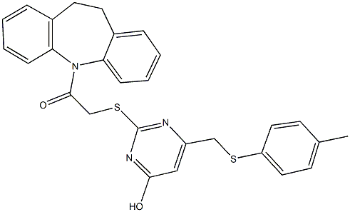 2-{[2-(10,11-dihydro-5H-dibenzo[b,f]azepin-5-yl)-2-oxoethyl]sulfanyl}-6-{[(4-methylphenyl)sulfanyl]methyl}-4-pyrimidinol Struktur