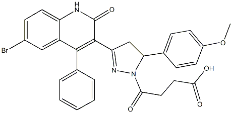 4-[3-(6-bromo-2-oxo-4-phenyl-1,2-dihydro-3-quinolinyl)-5-(4-methoxyphenyl)-4,5-dihydro-1H-pyrazol-1-yl]-4-oxobutanoic acid Struktur