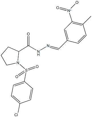 1-[(4-chlorophenyl)sulfonyl]-N'-{3-nitro-4-methylbenzylidene}-2-pyrrolidinecarbohydrazide 化学構造式