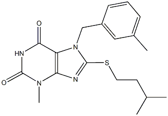 8-(isopentylsulfanyl)-3-methyl-7-(3-methylbenzyl)-3,7-dihydro-1H-purine-2,6-dione 化学構造式