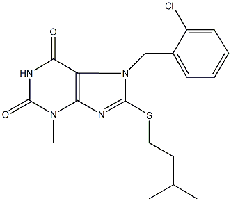7-(2-chlorobenzyl)-8-(isopentylsulfanyl)-3-methyl-3,7-dihydro-1H-purine-2,6-dione Struktur