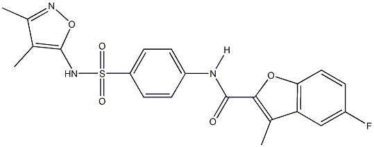 N-(4-{[(3,4-dimethyl-5-isoxazolyl)amino]sulfonyl}phenyl)-5-fluoro-3-methyl-1-benzofuran-2-carboxamide,,结构式