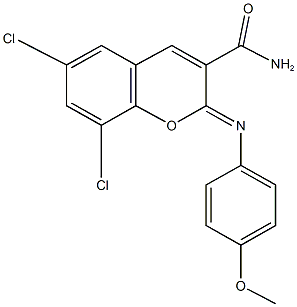 6,8-dichloro-2-[(4-methoxyphenyl)imino]-2H-chromene-3-carboxamide Struktur