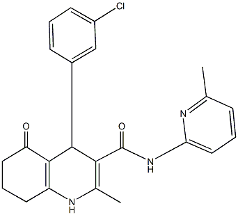 4-(3-chlorophenyl)-2-methyl-N-(6-methylpyridin-2-yl)-5-oxo-1,4,5,6,7,8-hexahydroquinoline-3-carboxamide,,结构式