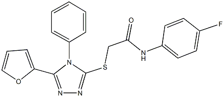N-(4-fluorophenyl)-2-{[5-(2-furyl)-4-phenyl-4H-1,2,4-triazol-3-yl]sulfanyl}acetamide 化学構造式
