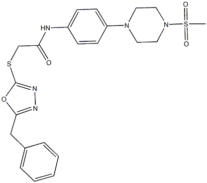 2-[(5-benzyl-1,3,4-oxadiazol-2-yl)sulfanyl]-N-{4-[4-(methylsulfonyl)-1-piperazinyl]phenyl}acetamide 化学構造式