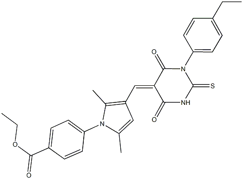 ethyl 4-{3-[(1-(4-ethylphenyl)-4,6-dioxo-2-thioxotetrahydro-5(2H)-pyrimidinylidene)methyl]-2,5-dimethyl-1H-pyrrol-1-yl}benzoate Struktur