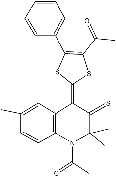 1-[2-(1-acetyl-2,2,6-trimethyl-3-thioxo-2,3-dihydro-4(1H)-quinolinylidene)-5-phenyl-1,3-dithiol-4-yl]ethanone Structure