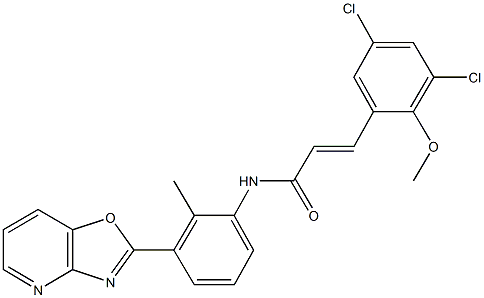 3-(3,5-dichloro-2-methoxyphenyl)-N-(2-methyl-3-[1,3]oxazolo[4,5-b]pyridin-2-ylphenyl)acrylamide,,结构式