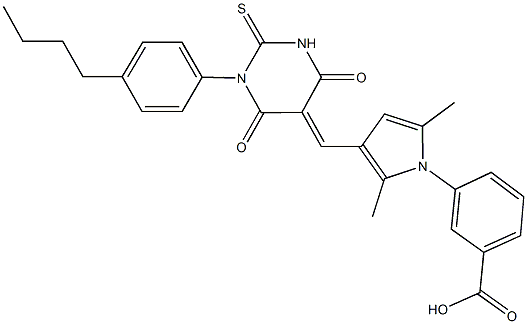 3-{3-[(1-(4-butylphenyl)-4,6-dioxo-2-thioxotetrahydro-5(2H)-pyrimidinylidene)methyl]-2,5-dimethyl-1H-pyrrol-1-yl}benzoic acid Structure